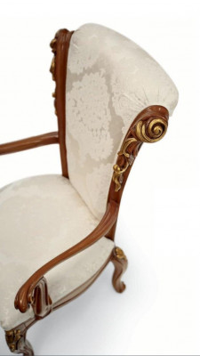 Luxus Iesszëmmerstull Stull Iesszëmmer Fauteuil Sëtz Still Holz Brong Barock Gold