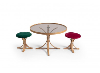 Wunnzëmmer Set Couchtisch 2x Hocker Luxus Miwwelen Dësch Kaffi Modern