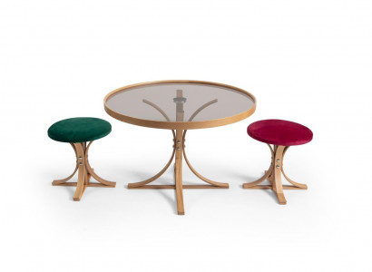 Wunnzëmmer Set Couchtisch 2x Hocker Luxus Miwwelen Dësch Kaffi Modern