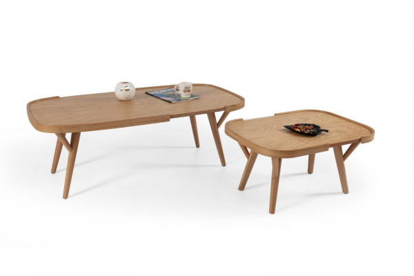Wunnzëmmer Set 2 Deeler 2x Kaffisdëscher Designer Miwwelen Modern Komplett Holz