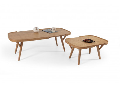 Wunnzëmmer Set 2 Deeler 2x Kaffisdëscher Designer Miwwelen Modern Komplett Holz