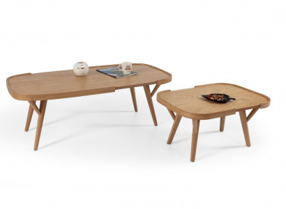 Wunnzëmmer Set 2 Deeler 2x Kaffisdëscher Designer Miwwelen Modern Komplett Holz