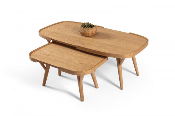 Wunnzëmmer Set 2 Deeler 2x Kaffisdëscher Designer Miwwelen Modern Komplett Holz