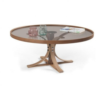 Couchtisch Braun Holz Designer Kaffisdësch Wunnzëmmer Glastësch Miwwelen