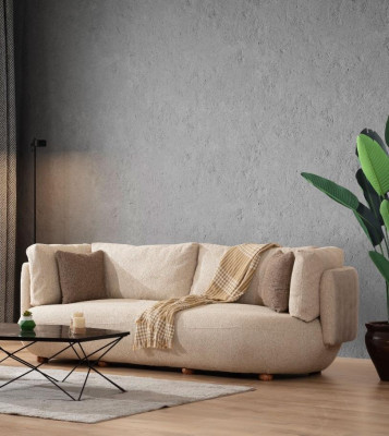 Stilvolle Wunnzëmmer Sofa Garnitur Modern Beige Dräisëtzer Fotell 2 Stécker
