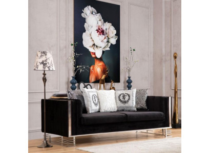 Schwaarzen Designer Dräisëtzer Wunnzëmmer 3-Sëtzer Metallkader Canapé