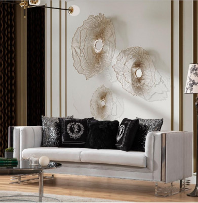 Wäisst Modern Textil Sofa Wunnzëmmer 3-Sëtzer Luxus Polster Couche