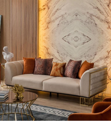 Canapé 3-Sëtzer Exklusiver Béige Living Zëmmer Dräisëtzer Luxus Sofaen