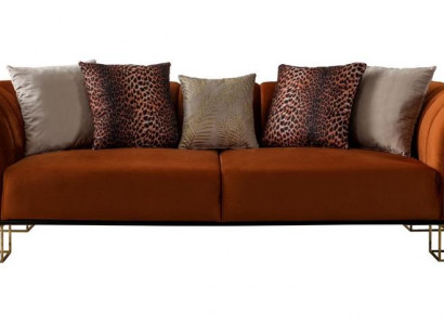Wunnzëmmer Sitzmöbel Orange 3-Sëtzer Luxuriéis Sofa Metallféiss