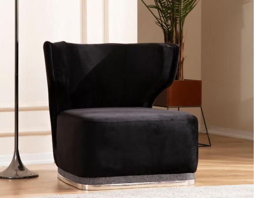 Moderne gepolstert Fotellschwaarzen Lehnsessel Wunnzëmmer Edelstahlféiss