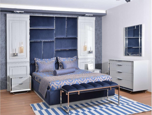Design Gruppeschlofkummer Duebelbett Bett Nuetsdëscher Set 7tlg Blo.