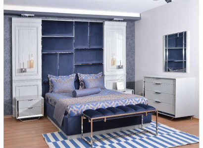 Design Gruppeschlofkummer Duebelbett Bett Nuetsdëscher Set 7tlg Blo.