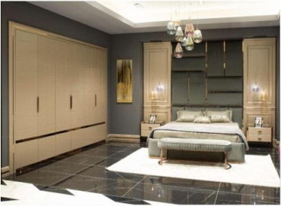 Grupp Schlofkammerschieferingen duebelbett Bett Beige Modern Set 5-tlg Holz