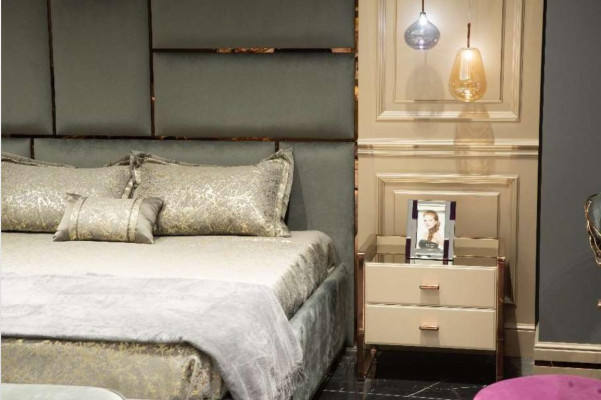 Grupp Schlofkammerschieferingen duebelbett Bett Beige Modern Set 5-tlg Holz