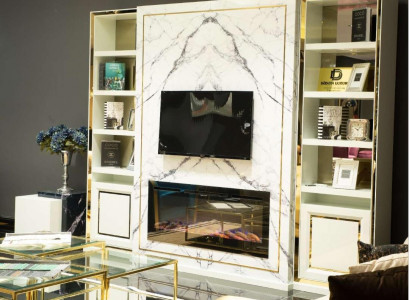 Wunnwand RTV Lowboard TV Stänner Wäiss Luxus Gold Vittinen Holz Modern
