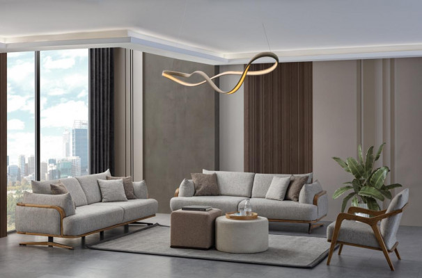 Miwwelen Wunnzëmmer Hell Faarf Set 2x 3-Sëtzer Sofas an Fotell 3tlg.