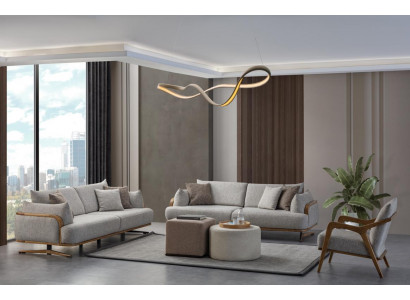 Miwwelen Wunnzëmmer Hell Faarf Set 2x 3-Sëtzer Sofas an Fotell 3tlg.