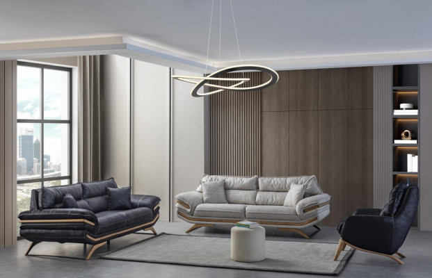 Exklusivt Wunnzëmmer-Set besteet aus 2x 3-Sëtzer Sofas an engem Fauteuil, 3 Deeler.