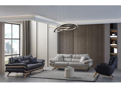 Exklusivt Wunnzëmmer-Set besteet aus 2x 3-Sëtzer Sofas an engem Fauteuil, 3 Deeler.