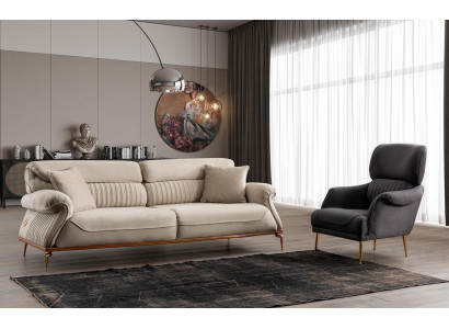 Modern Wunnzëmmer Set besteet aus 3-Sëtzer Sofa an Sessel Neiegkeet.