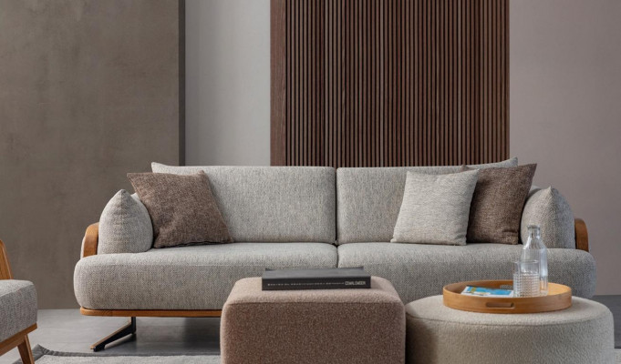 Luxuriéisen 3-Sëtzer Sofa Helleg Faarw Modern Miwwelen am Wunnzëmmer