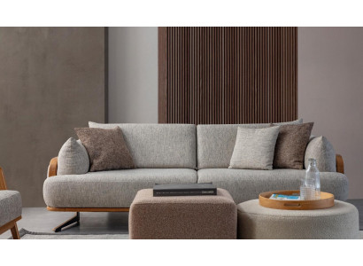 Luxuriéisen 3-Sëtzer Sofa Helleg Faarw Modern Miwwelen am Wunnzëmmer