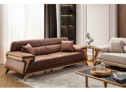 Stilvoll 3-Sëtzer Sofa Exklusive Braun Faarf Luxus Miwwelen am Wunnzëmmer