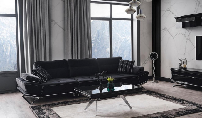 Modern schwaarz Faarf 3-Sëtzer Sofa Komfort an Stil an engem Ensemble