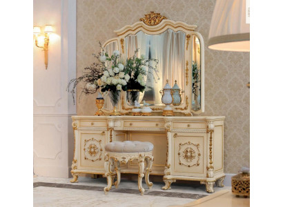 Barock Make-uptisch Spigel Konsol Dësch Holz Beige Set Schlofzëmmer