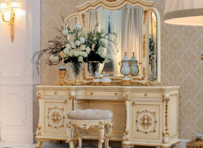 Barock Make-uptisch Spigel Konsol Dësch Holz Beige Set Schlofzëmmer