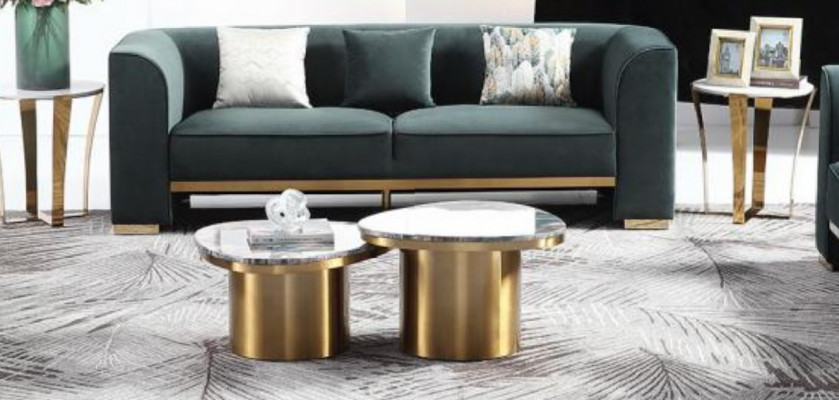 Ronnd Dësch Couch Marmor Ronn Dëscher Bäistell Edelstol Duebel Set 2 Stéck Miwwelen