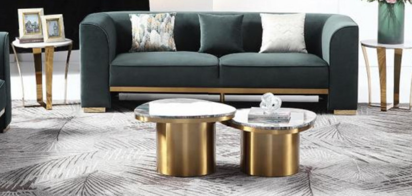 Ronnd Dësch Couch Marmor Ronn Dëscher Bäistell Edelstol Duebel Set 2 Stéck Miwwelen