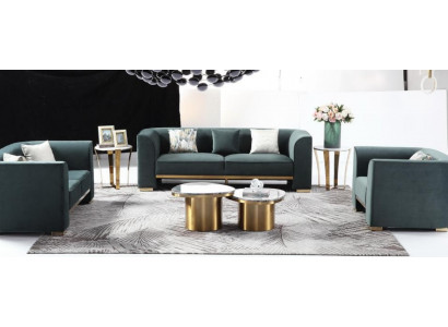 Ronnd Dësch Couch Marmor Ronn Dëscher Bäistell Edelstol Duebel Set 2 Stéck Miwwelen