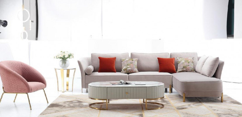 Wunnzëmmer Modern Sofa Ecksofa L Form Couchtisch Ecksofa Polster 2 Stéck Set Nei