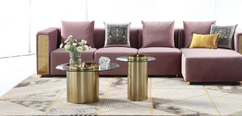 Eckcouch L-Form Dësch Stoffer Ecke Wunnzëmmer Luxus Miwwelen Sofa Couch 3 Deeler