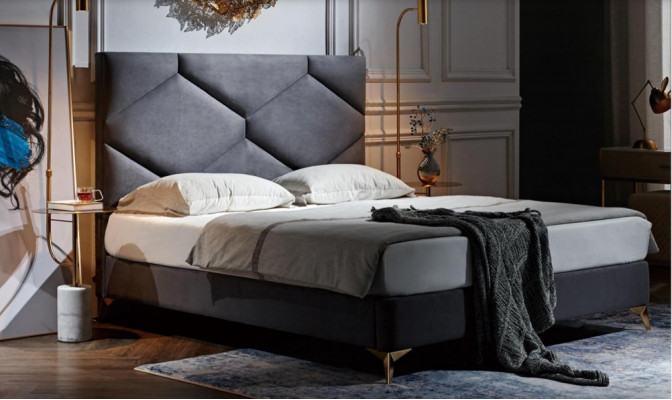 Schlofzëmmer Set Bett + 2x Nuetsdëscher 3 Deeler. Nuetsdësch Miwwel Luxus Hotel Samt