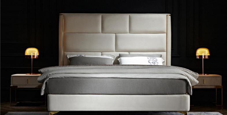 Bett 3-Stéck Schlofzëmmer Set Design Modern Luxus Schlofzëmmer Nuetsdësch Better