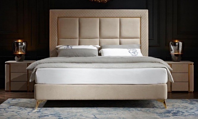 Bett 2x Nuetsdësch 3tlg. Schlofzëmmer Set Design Luxus Schlofzëmmer Komplett Nei