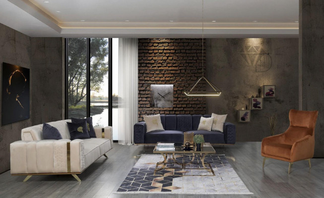 Moderne Sofa 4-Sëtz Design Wunnzëmmer Polster Holz Polster Moderne Luxus