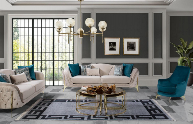 Ronnen Design Still Wunnzëmmer Gestoffte Holz Polster Modern Luxus blo Nei