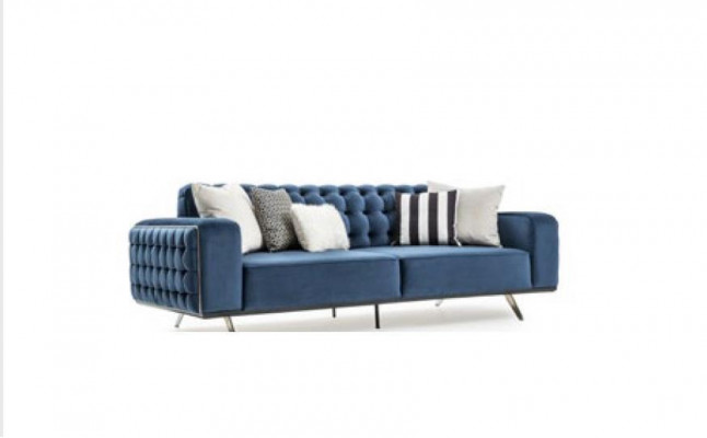 Klassesch Chesterfield Dräisëtzer Miwwel Sofa Luxus Couchen Blo 3 Sëtz Sofas
