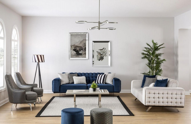 Klassesch Chesterfield Dräisëtzer Miwwel Sofa Luxus Couchen Blo 3 Sëtz Sofas