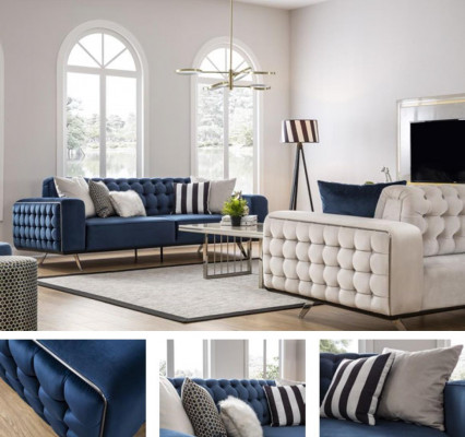 Luxus Wunnzëmmer Sofa 2 Sëtz Zweisëtzer Wäiss Couch Chesterfield Couchen Nei