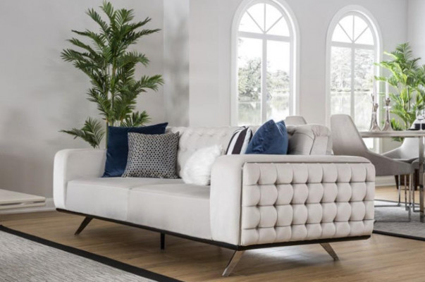 Luxus Wunnzëmmer Sofa 2 Sëtz Zweisëtzer Wäiss Couch Chesterfield Couchen Nei