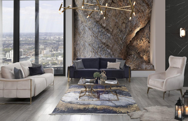 Klassesche Sofa 3 Sëtz Design Wunnzëmmer Polster Holz Polster Modern Luxus Wäiss