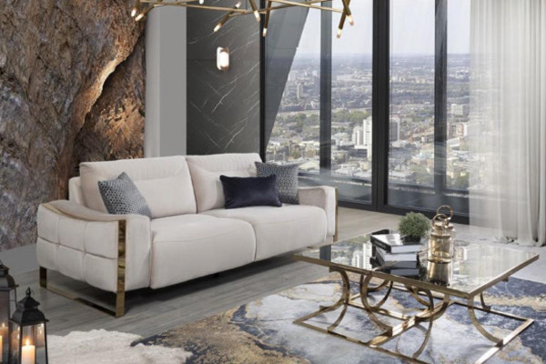 Klassesche Sofa 3 Sëtz Design Wunnzëmmer Polster Holz Polster Modern Luxus Wäiss