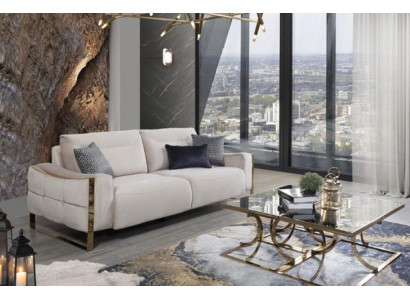 Klassesche Sofa 3 Sëtz Design Wunnzëmmer Polster Holz Polster Modern Luxus Wäiss