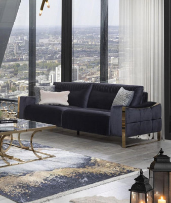 Klassesch Canapé 3 Sëtz Design Wunnzëmmer Polster Holz Polster Modern Luxus Blo