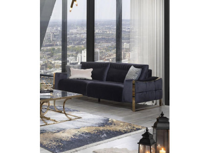 Klassesch Canapé 3 Sëtz Design Wunnzëmmer Polster Holz Polster Modern Luxus Blo