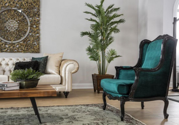 Klassesch Fauteuils Luxus Polster Textil Einsëtzer Gréng Modern